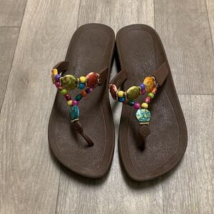 Womens Grandco‎ Thong Beaded Rainbow Slip On Boho Sandals